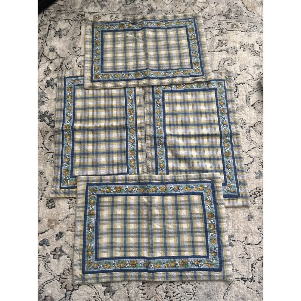 4 Vintage Floral Fruit Quilted Reversible Placemats 18x12 Cottagecore 90s